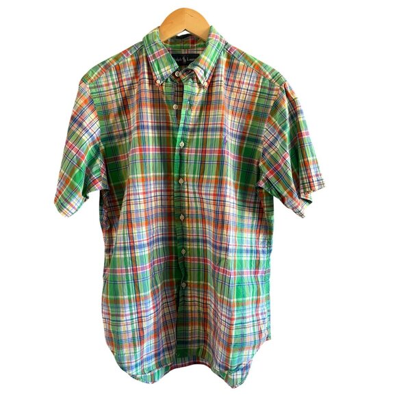 Ralph Lauren Mens Shirt L Green Plaid Short Sleeve Button-Down - Picture 1 of 6